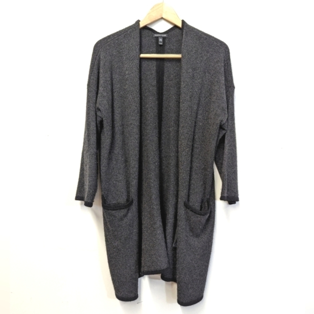 Eileen Fisher Grey Cashmere Open Front Longline Cardigan XS Langenlook